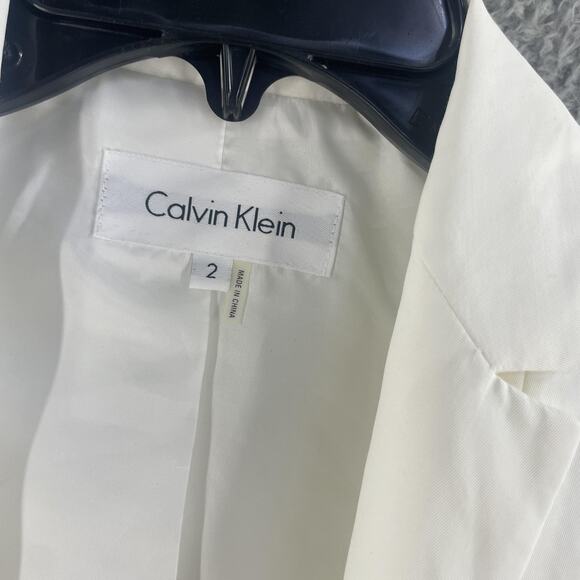 Calvin Klein Jacket Dress Set Womens 2 White Black Belted Sheath Blazer CS84016A - Picture 7 of 16